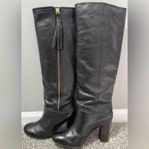 Coach Therese Black Heeled Boots with Tassel Gold Zipper